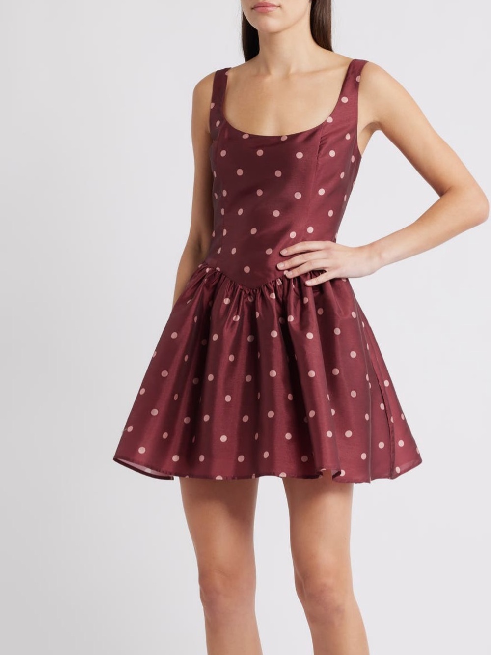 NWT HUTCH Soleil Polka Dot Burgundy Skater fit and flare Mini dress size 8
